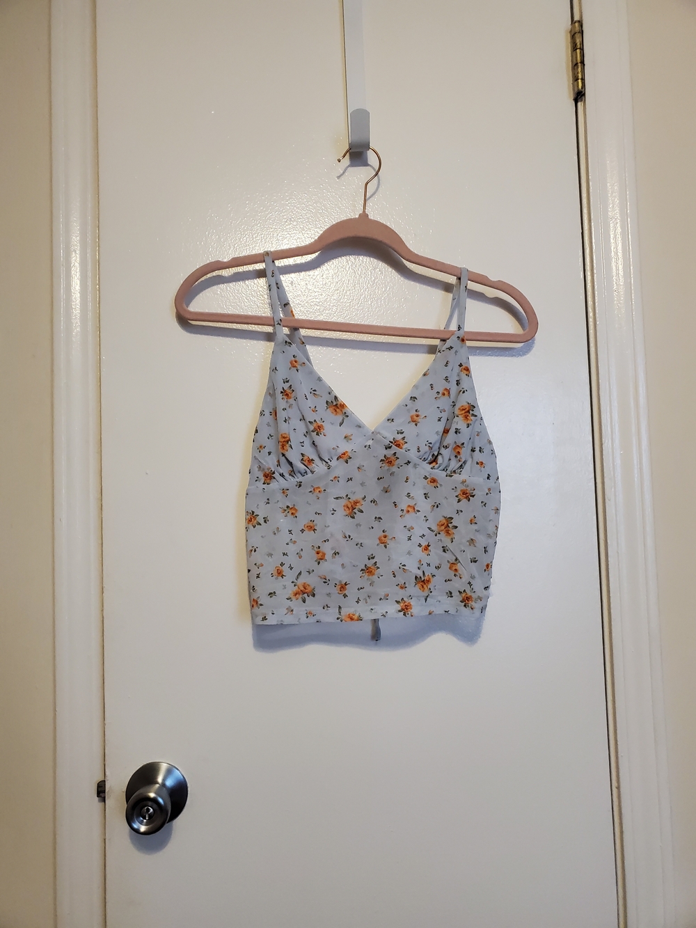 Wild Fable Floral V-Neck Spaghetti Strap Crop Top - Light Blue